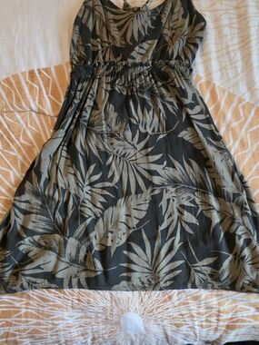 Women's Black and Olive Tropical Print Dress